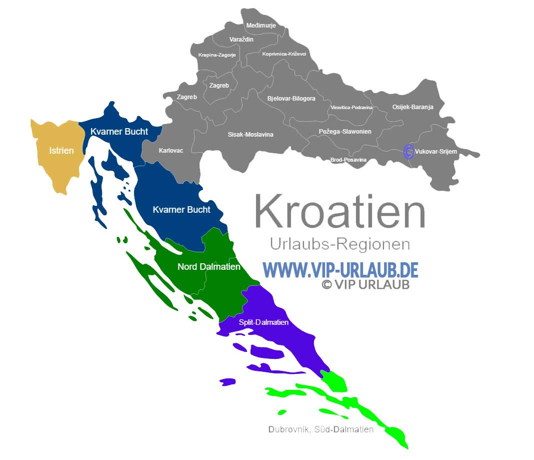 Kroatien Karte Urlaub mit Regionen und Reiseziele