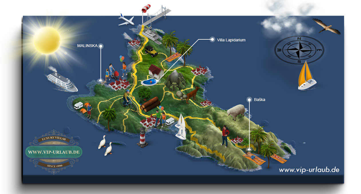 Übersichtskarte in 3D von Insel Krk